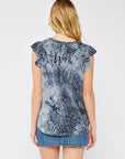BLURRED ANIMAL PRINT RUFFLE SLEEVE BLOUSE