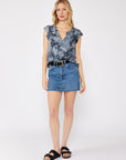 BLURRED ANIMAL PRINT RUFFLE SLEEVE BLOUSE