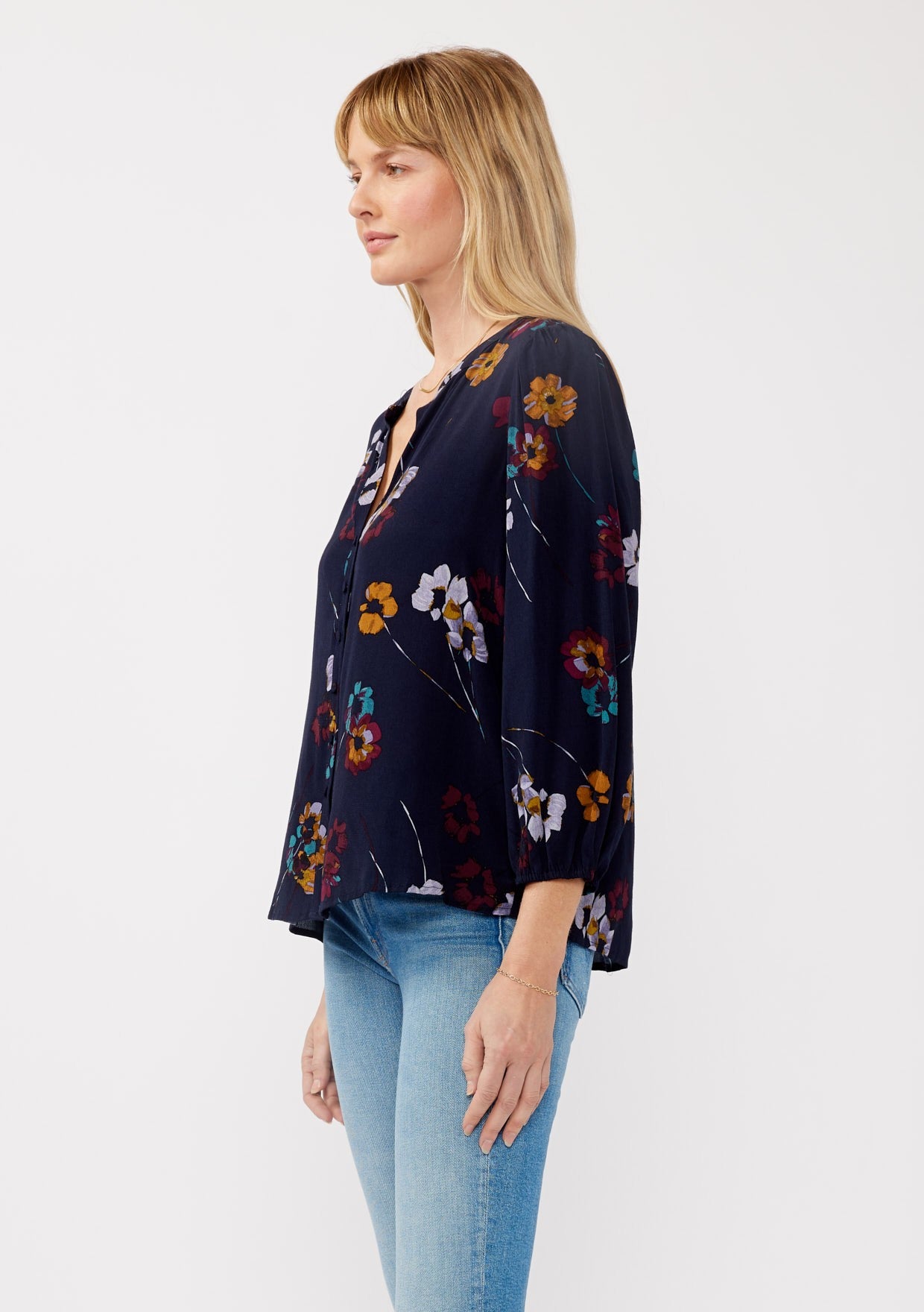 PAINTED BLOSSOM SPLIT NECK BLOUSE