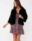 CROP SLEEVE FAUX FUR COAT