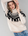 INTARSIA FRINGE TURTLENECK SWEATER