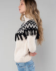 INTARSIA FRINGE TURTLENECK SWEATER