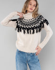 INTARSIA FRINGE TURTLENECK SWEATER