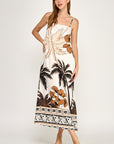 PALM TREE CONTRAST BORDER MAXI DRESS