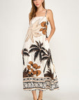 PALM TREE CONTRAST BORDER MAXI DRESS