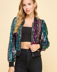 SEQUIN STRIPED BOMBER