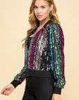 SEQUIN STRIPED BOMBER