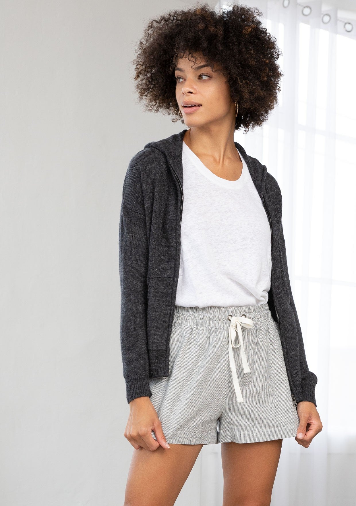 OPEN KNIT BACK HOODIE