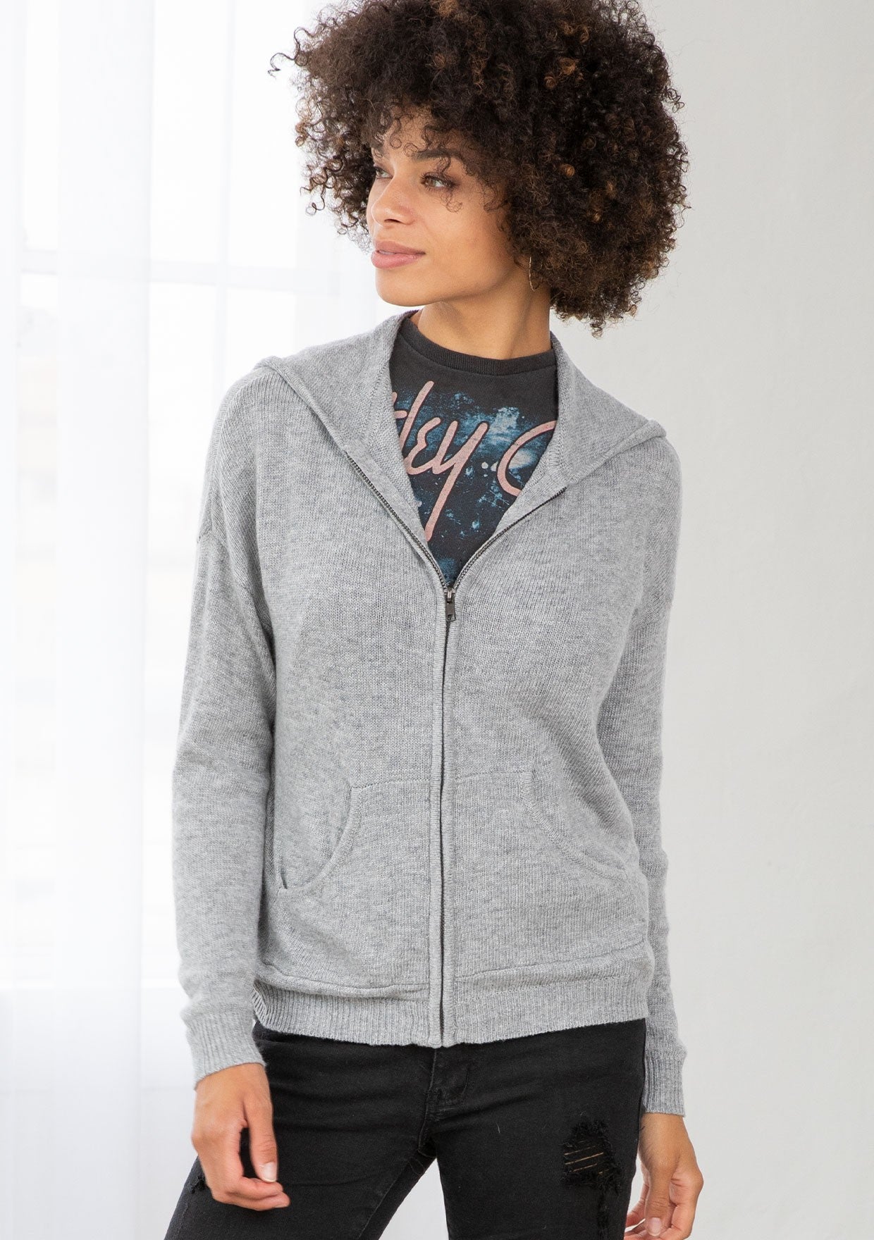 OPEN KNIT BACK HOODIE