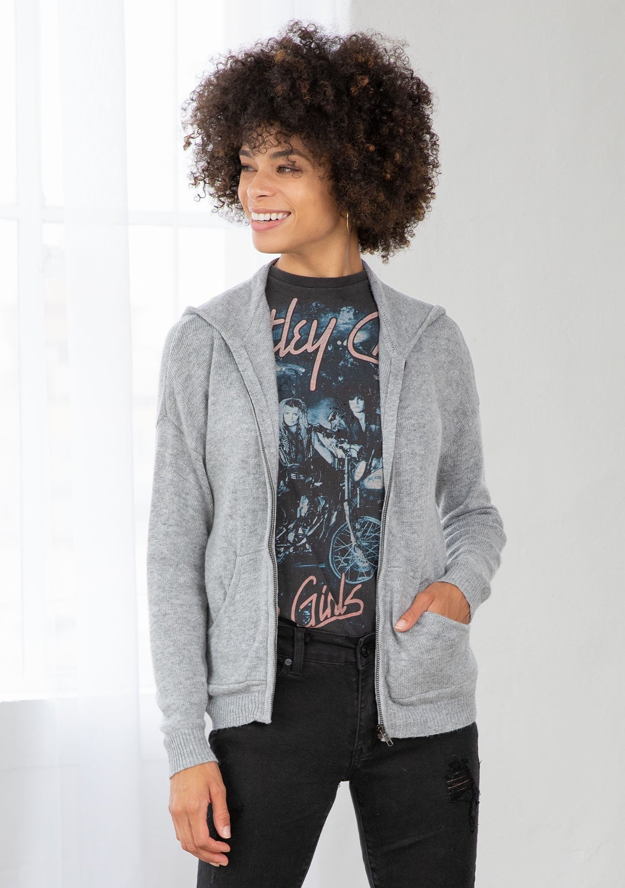 OPEN KNIT BACK HOODIE