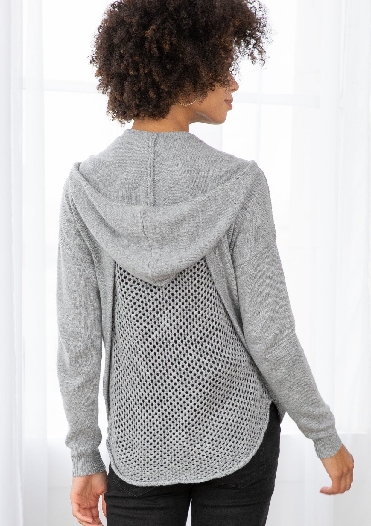 OPEN KNIT BACK HOODIE