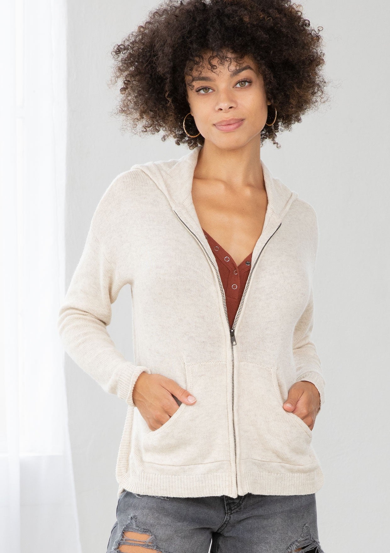 OPEN KNIT BACK HOODIE