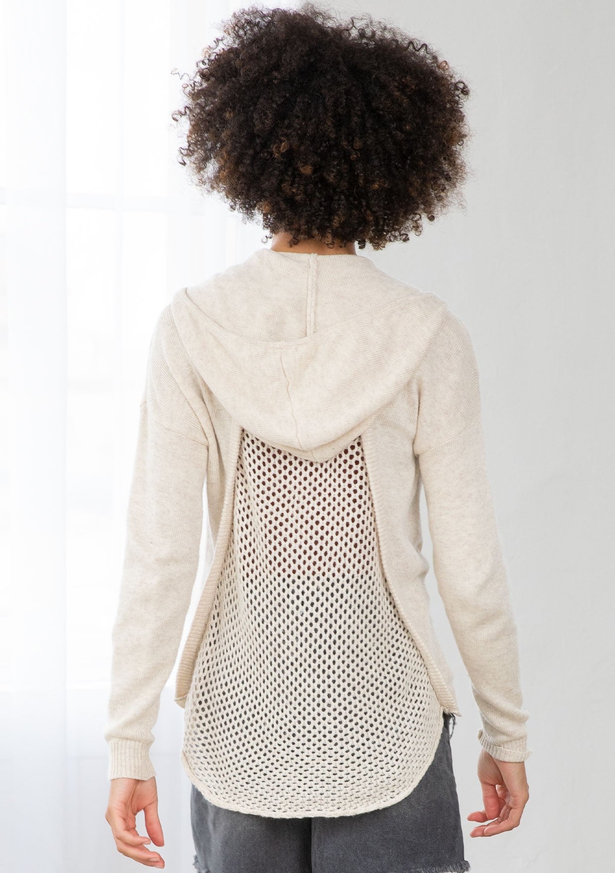 OPEN KNIT BACK HOODIE