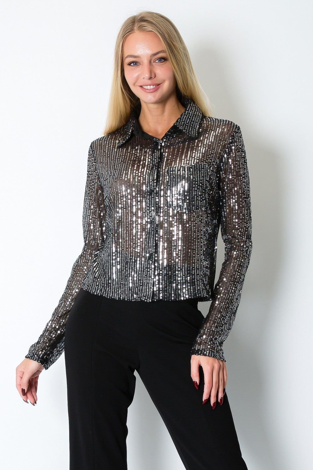 SEQUINNED LONG SLEEVE SHIRT