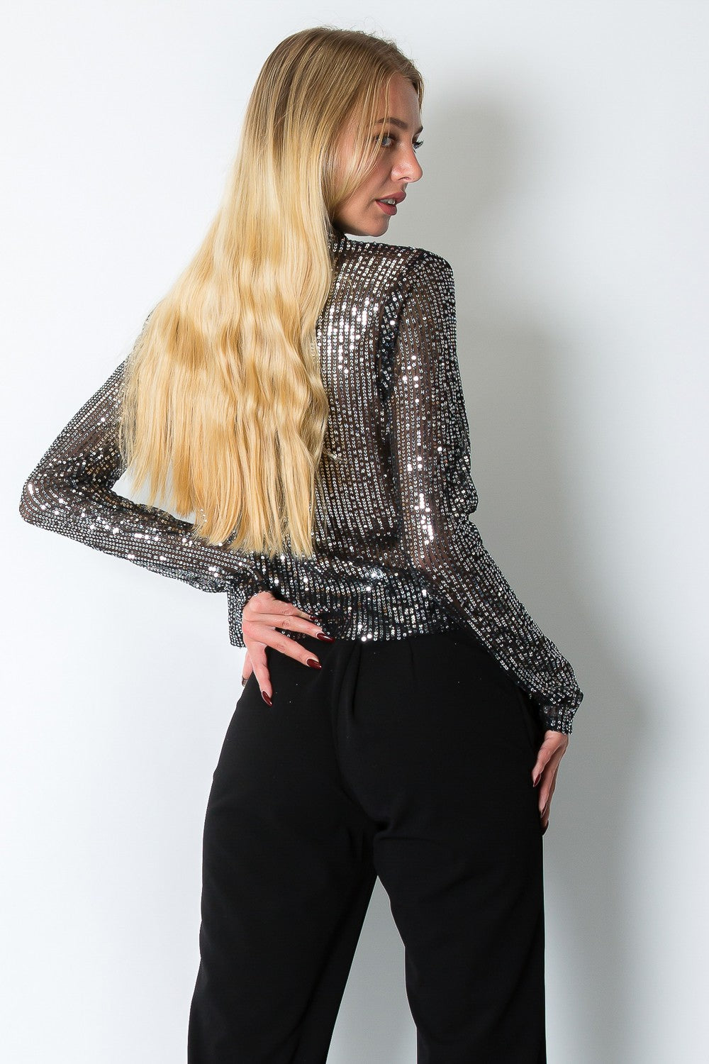 SEQUINNED LONG SLEEVE SHIRT