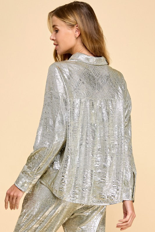 GLITTER TOUCH BUTTON DOWN SHIRT