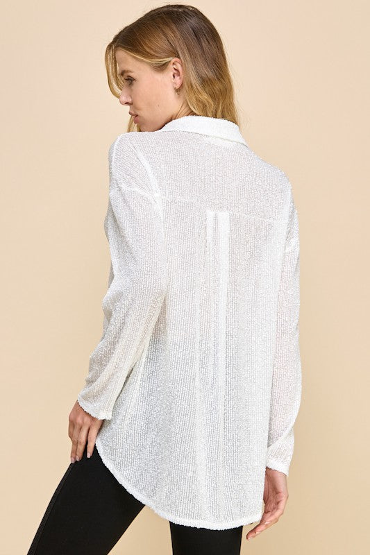 SEQUIN V-NECKV BUTTON DOWN SHIRT