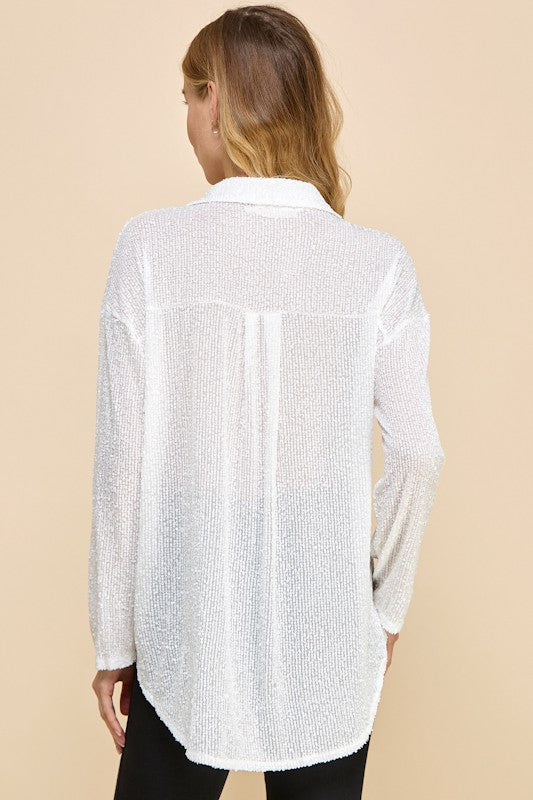 SEQUIN V-NECKV BUTTON DOWN SHIRT