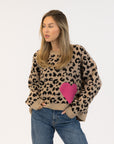 JESSIE LEOPARD PRINT SWEATER WITH HEART