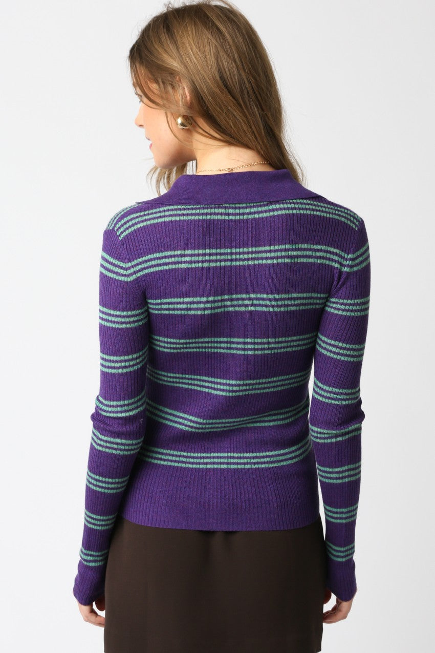 MERINO STRIPED COLLARED CARDI