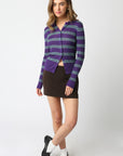 MERINO STRIPED COLLARED CARDI