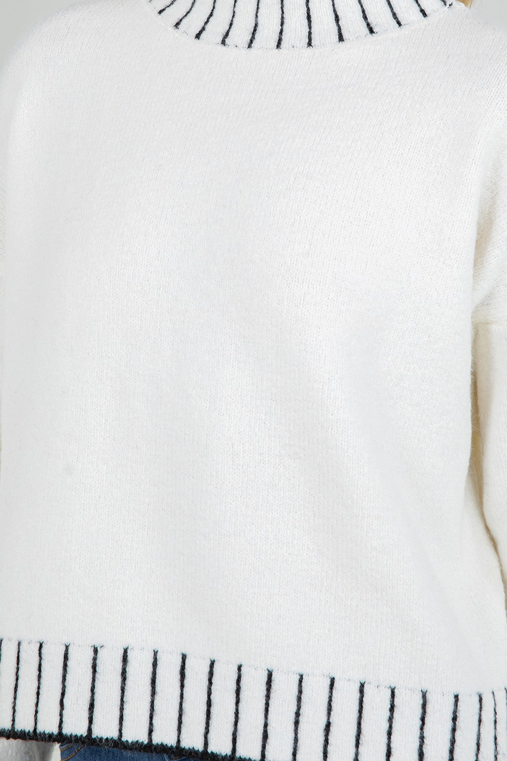 STRIPE CONTRAST TRIM MOCK NECK SWEATER