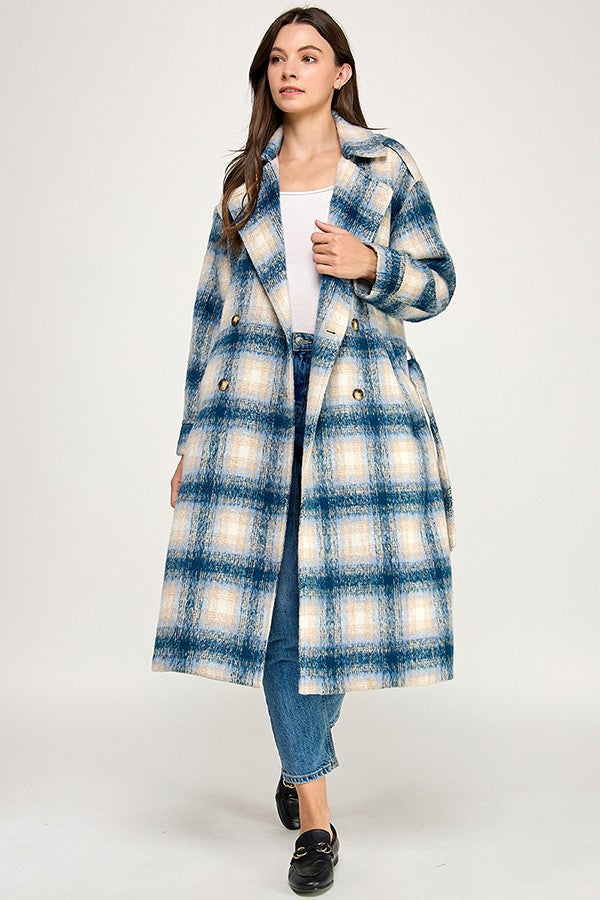 PLAID BELTED COAT