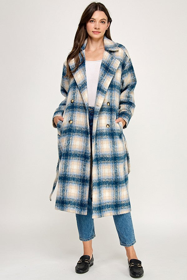 PLAID BELTED COAT