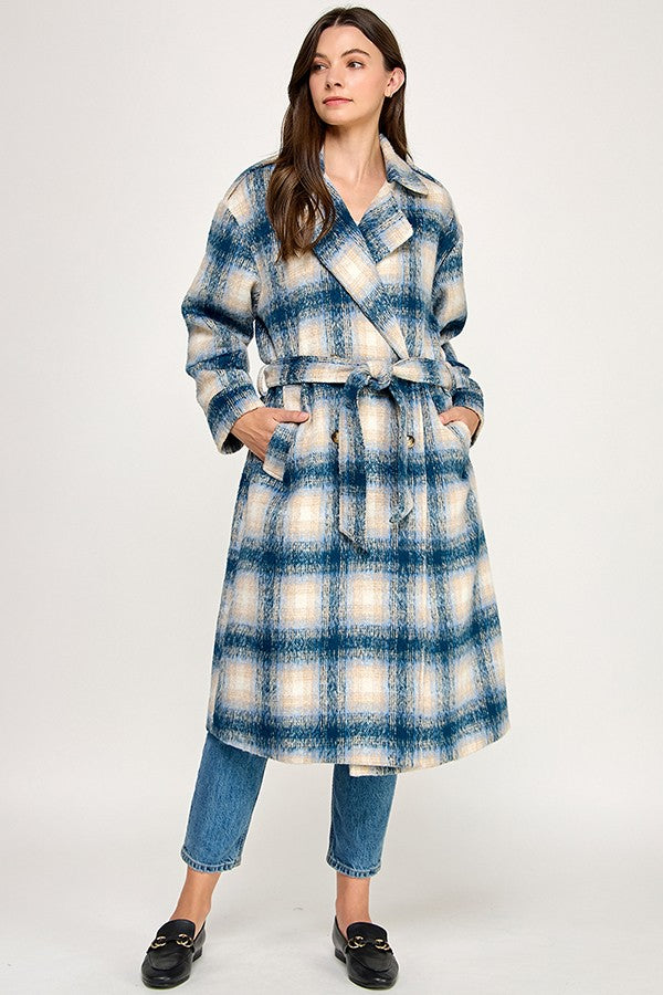 PLAID BELTED COAT