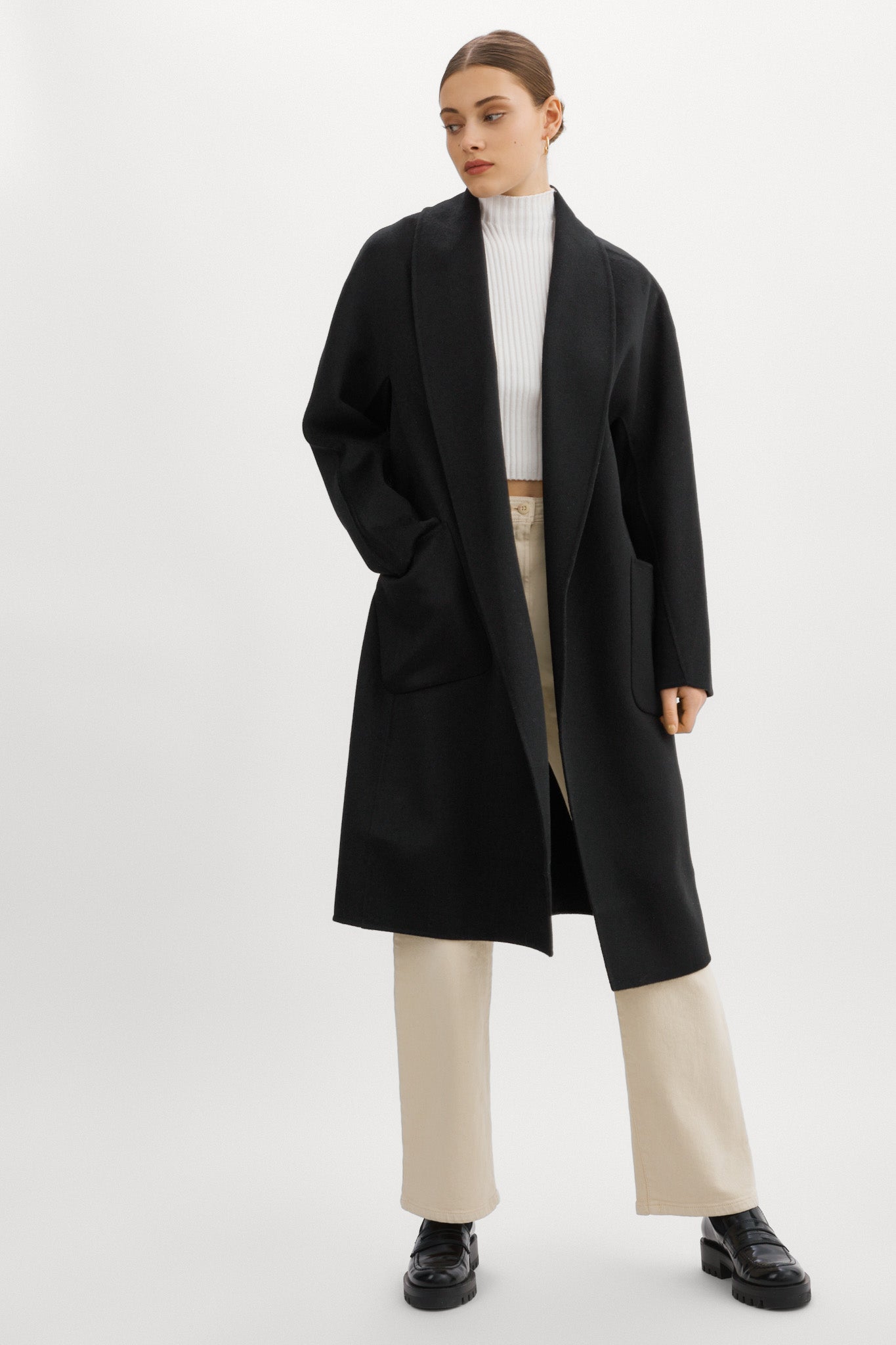 THARA SHAWL COLLAR DOUBLE FACE WOOL COAT