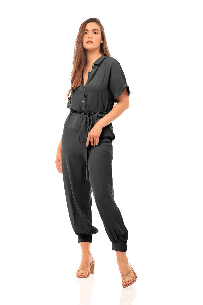 SHORT SLEEVE BUTTON FRONT JUMPSUIT