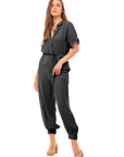 SHORT SLEEVE BUTTON FRONT JUMPSUIT