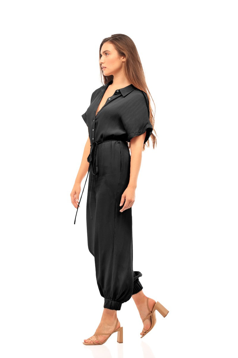 SHORT SLEEVE BUTTON FRONT JUMPSUIT