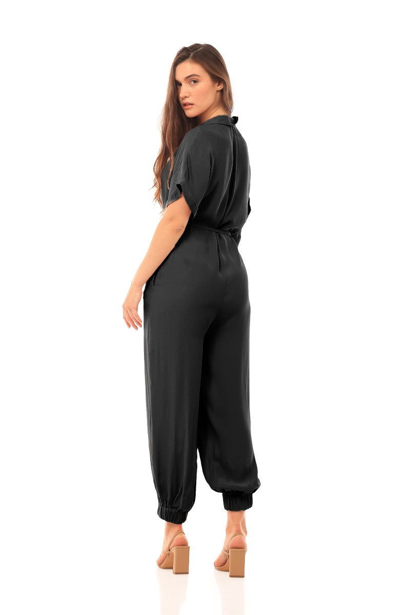 SHORT SLEEVE BUTTON FRONT JUMPSUIT