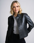 LEFEI RF SNAP FRONT BONDED LEATHER JACKET