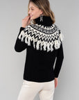INTARSIA FRINGE TURTLENECK SWEATER