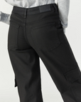 model wearing mavi jeans alva black luxe twill pant, close up of back pocket