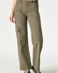 model wearing mavi jeans alva cargo pants in capers luxe twill, shown from the waist down