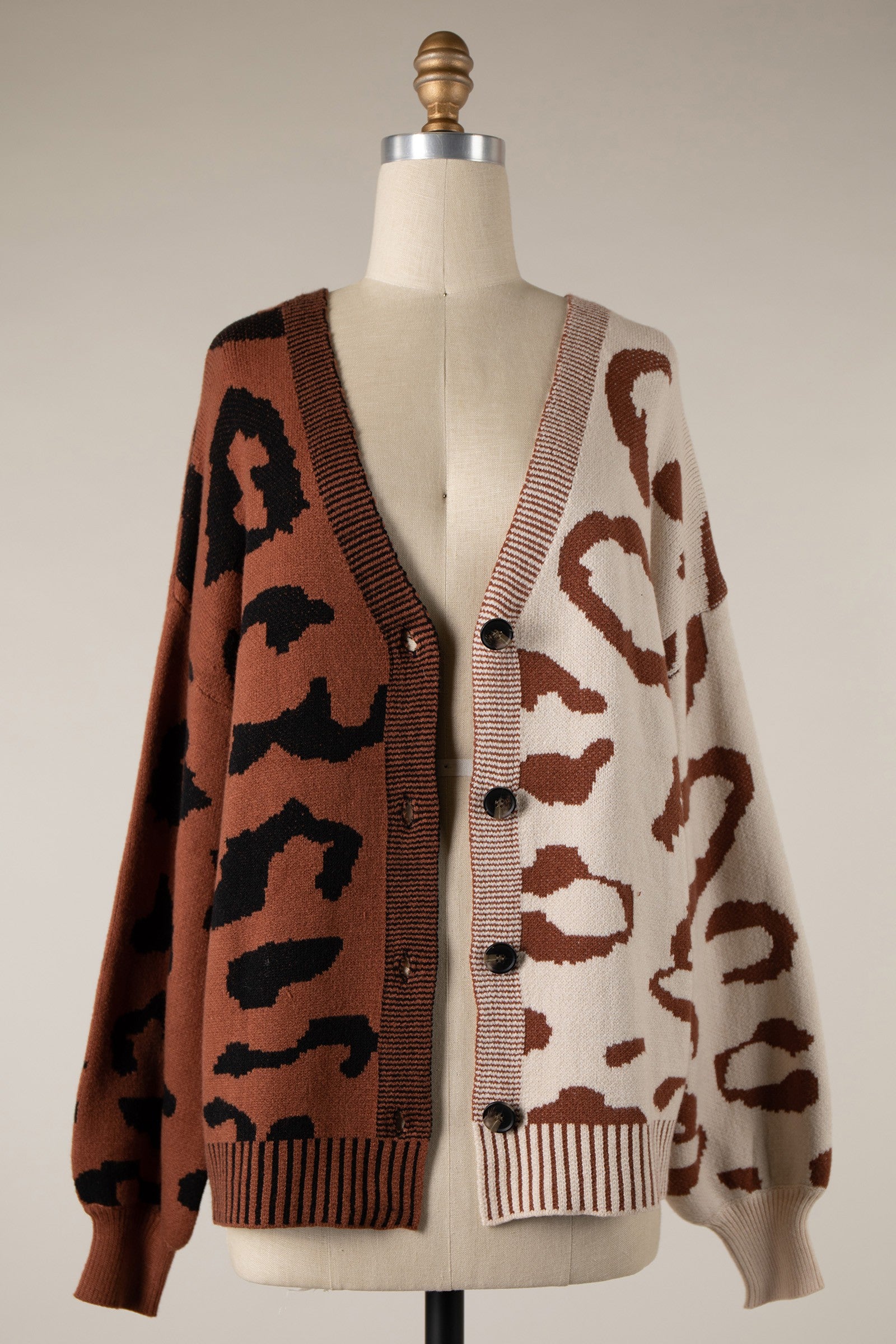 COLOUR BLOCK LEOPARD CARDI