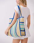 TRIMMED STRIPED STRAW TOTE BAG