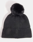 BOW PRINT TOQUE WITH FAUX FUR POMPOM