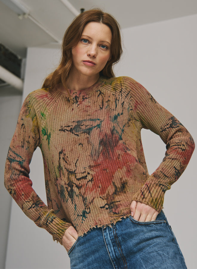 SPLATTER PRINT SCALLOP SWEATER