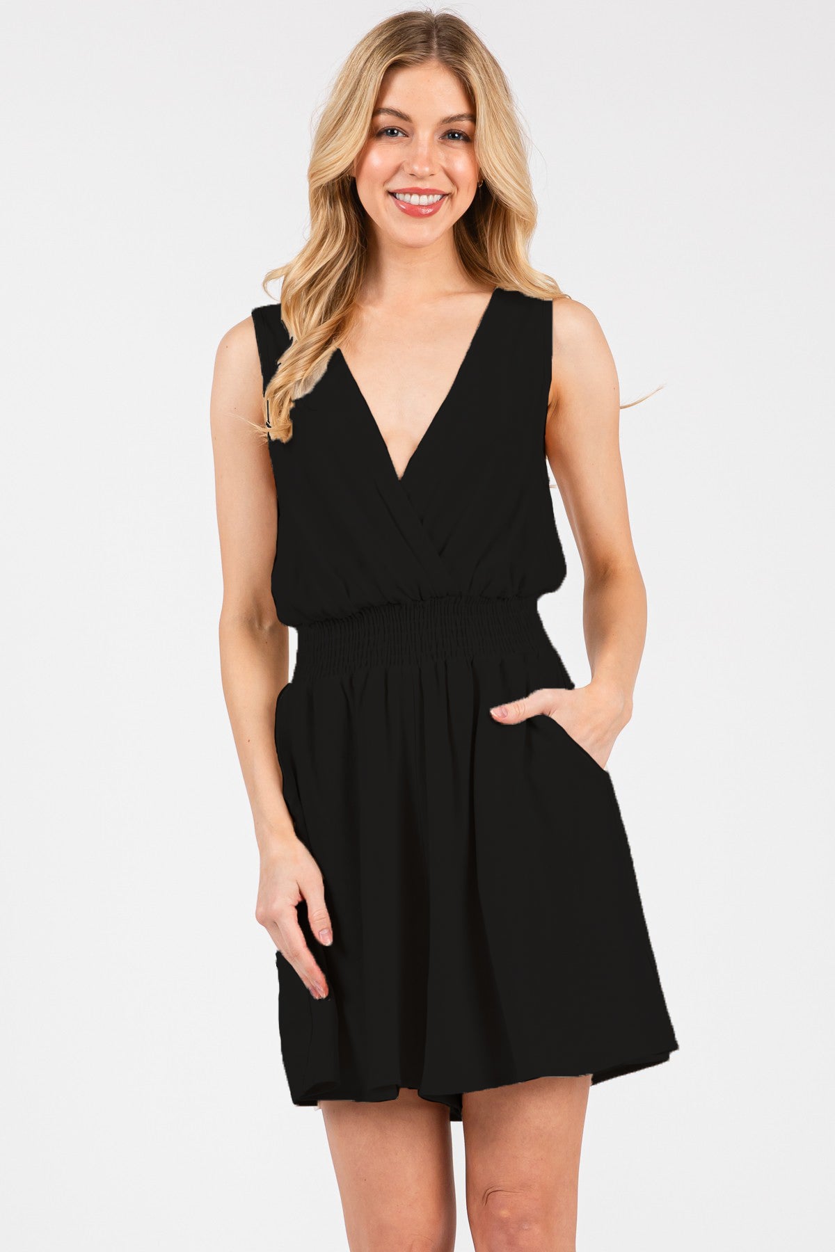 CROSSOVER SMOCK WAIST ROMPER