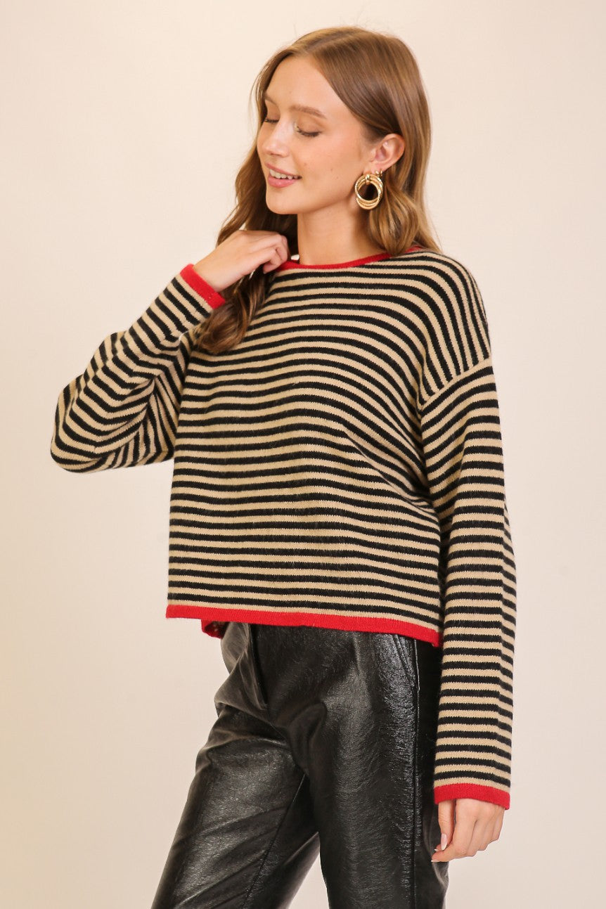 CONTRAST EDGE STRIPED SWEATER