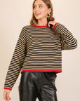 CONTRAST EDGE STRIPED SWEATER