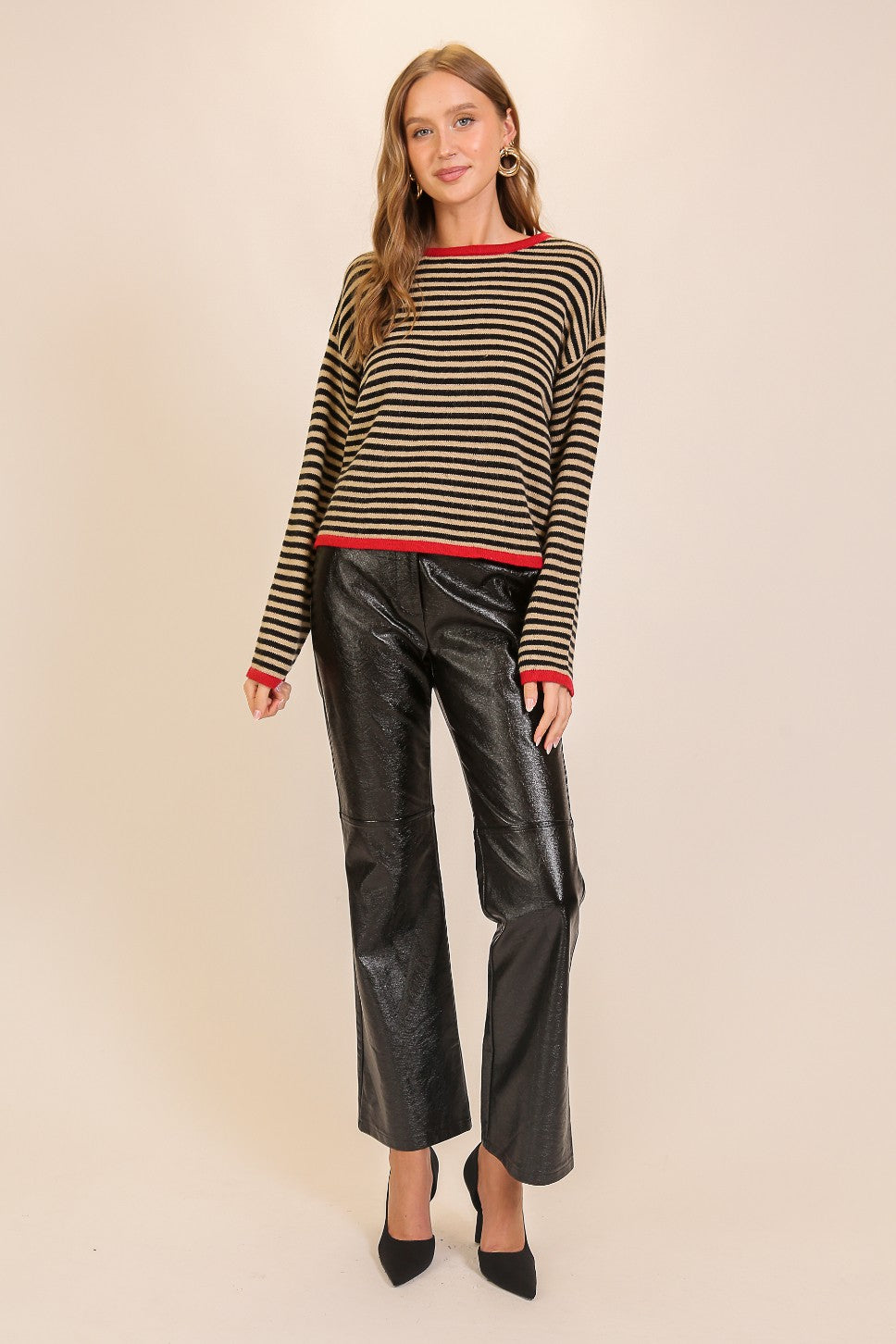 CONTRAST EDGE STRIPED SWEATER