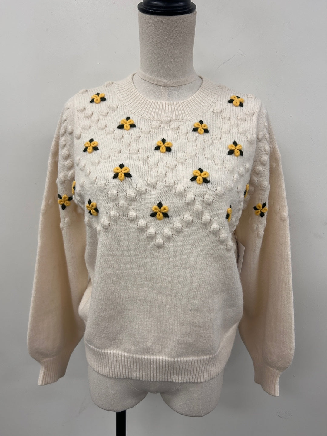 BUBBLE KNIT FLORAL SWEATER