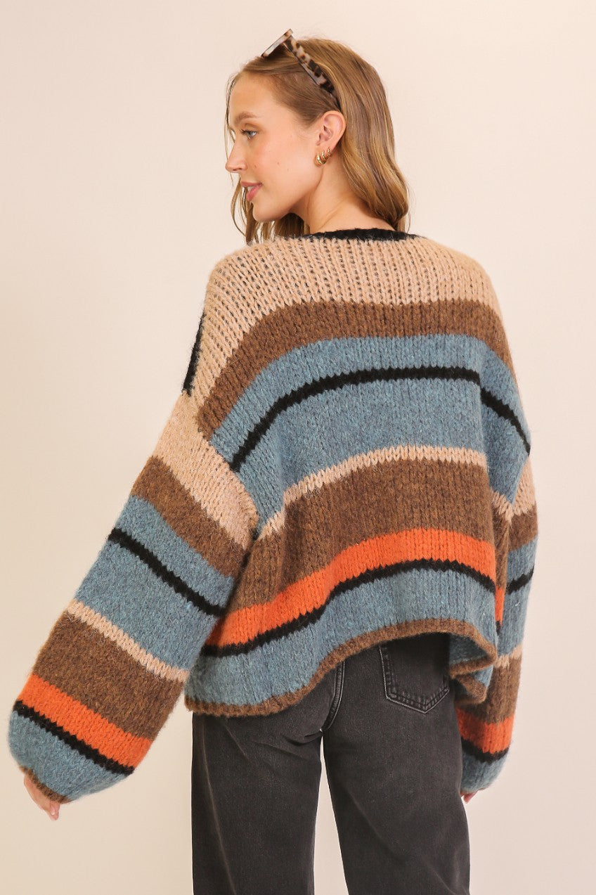 MIXED STRIPE OPEN CARDIGAN