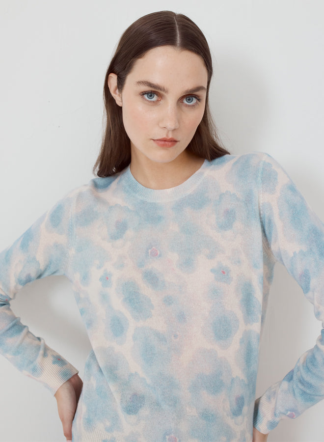 WATERCOLOUR FLORAL CREW NECK CASHMERE SWEATER