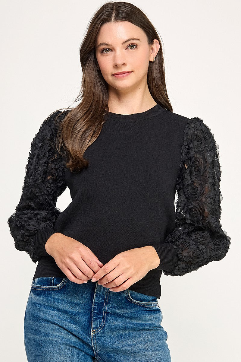 ROSETTE PUFF SLEEVE TOP
